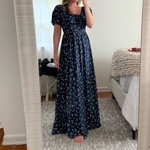Blue Floral Puff Sleeve Maxi Dress M/L